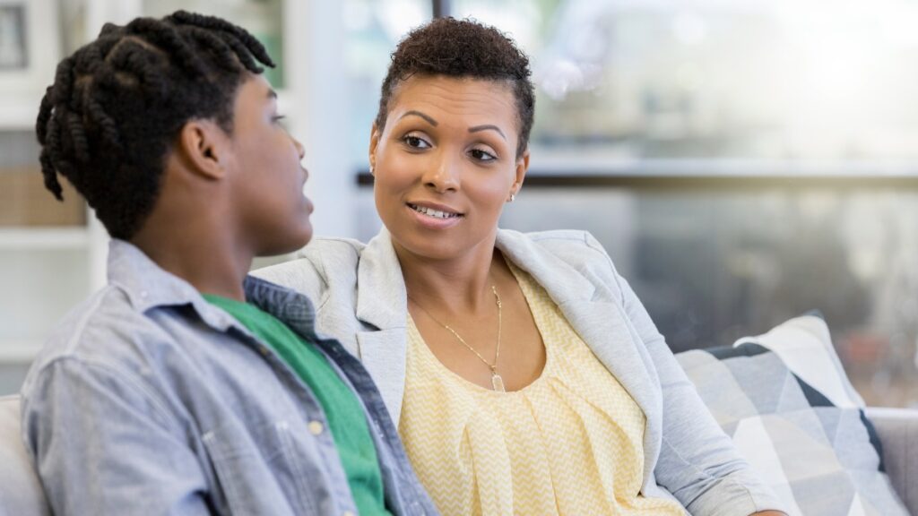 mom talking to teen